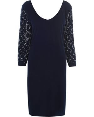 Marina Long Sleeve V Neck Shift Dress - Blue