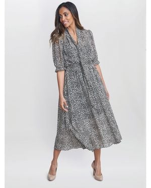 Gina Bacconi Mimi Godet Pussy Bow Dress - Grey