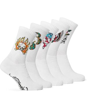 Ed Hardy 5 Pack Crew Socks - White