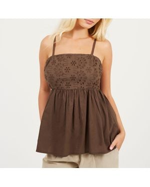 Brave Soul Bs Broderie Anglasie Woven Vest - Brown