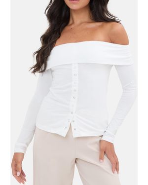 I Saw It First Popper Front Bardot Top - White