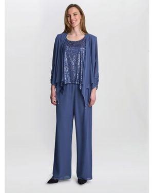 Gina Bacconi Kay 2 Piece Trouser Suit With Sequin Top - Blue