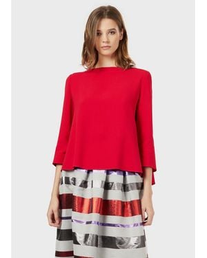 Emporio Armani Emporio Armani Relaxed Fit Long Sleeve Boat Neck Blouse - Red