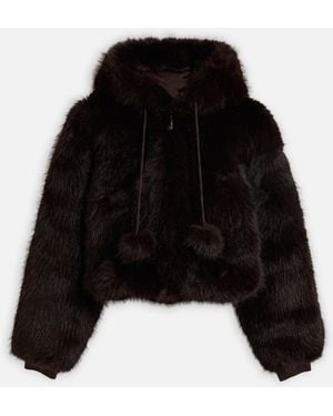 Juicy Couture Hadi Cropped Hooded Faux Fur Hybrid Jacket - Black