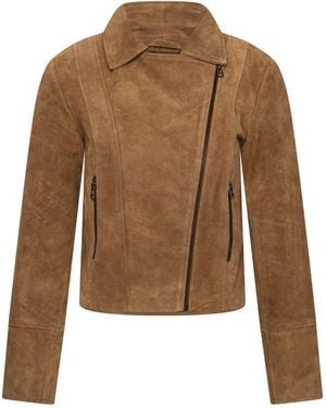 Elle Bonnie Suede Biker Jacket - Brown