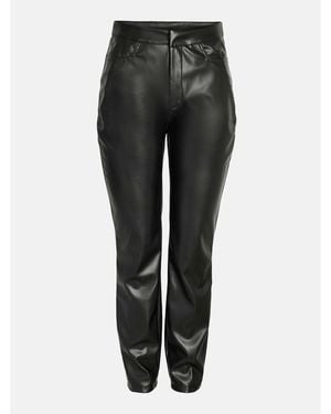 Noisy May Faux Leather Ankle Trousers - Black