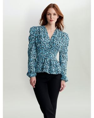 Gina Bacconi Pnina Blouse With Rouched Waistband - Blue