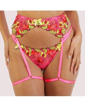 Playful Promises Magda Neon Cocktail Embroidery Suspender Belt - Red