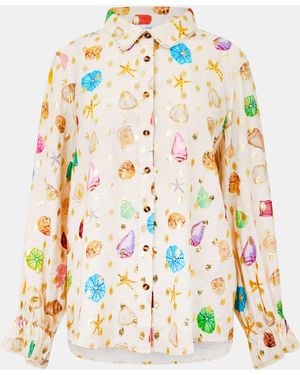 Never Fully Dressed Shell Geanie Shell Pattern Long Sleeve Shirt - White