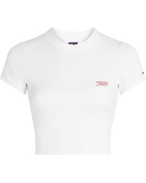 Tommy Hilfiger Slim Script Crop Top - White