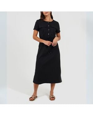Brave Soul Short Sleeve Tie Waist Utility Dress - Black