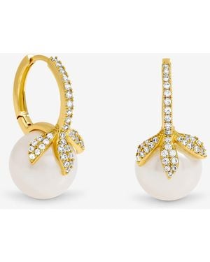 Jon Richard Plated Crystal Leaf & Pearl Earrings - Metallic