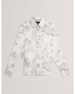 Ted Baker Leaf Print Long-Sleeve Patterned Shirt - White
