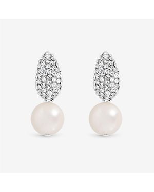 Jon Richard Rhodium Plated Pave Pearl Drop Earrings - White