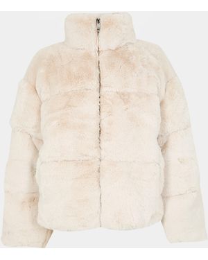 Jack Wills Jw Fur Long Sleeve Short Puffer Jacket - Natural