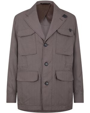 Brioni Seersucker Long Sleeve Blazer - Brown