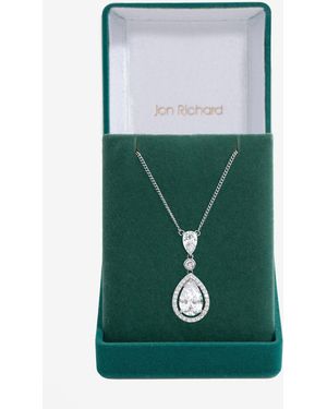 Jon Richard Rhodium Plated Cubic Zirconia Pendant Necklace - Green