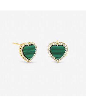 Jon Richard Plated Crystal And Malachite Heart Stud S - Green