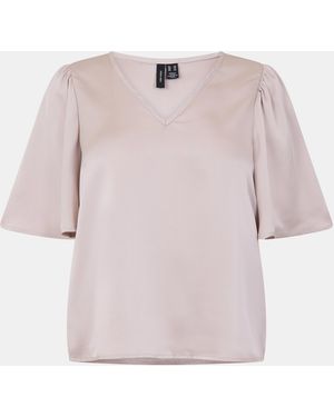 Vero Moda Vm Lovie V-Neck Short-Sleeve Blouse - Pink