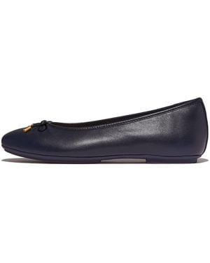 Fitflop Delicato Bow Soft Leather Ballet Flats Navy - Blue