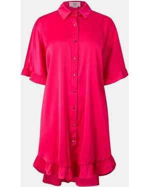 AX Paris Frill Detail Button Front Shirt Dress - Pink
