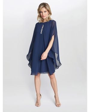 Gina Bacconi Laura Chiffon Cape And Beaded Neck Dress - Blue