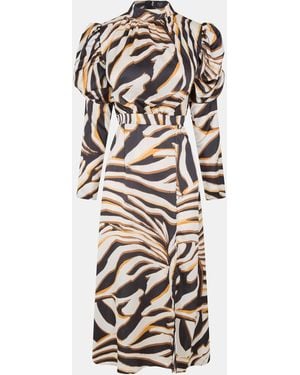 AX Paris Print High Neck Long Puff Sleeve Midi Dress - Multicolour