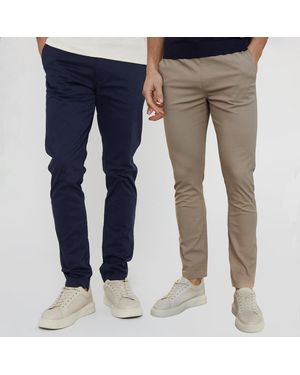 Threadbare 2-Pack Cotton Slim Fit Chino Trousers With Stretch - Blue