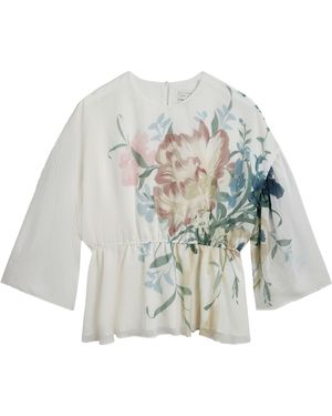 Ted Baker Soft Blooms Puff Sleeve Peplum Top - Grey