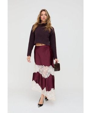 Lily and Lionel Elenor Lace Insert Midi Skirt - Red