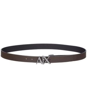 ARMANI EXCHANGE Cut Out Logo Leather Belt - Black