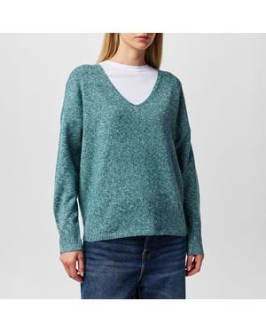 ONLY Rica Long-Sleeve V-Neck Knitted Top - Green