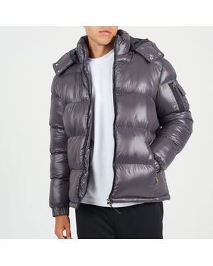 Brave Soul Funnel Neck Puffer Jacket With Removable Hood - Grey