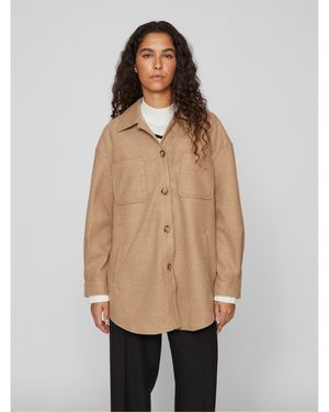 Vila Long Sleeve Shirt Jacket - Natural