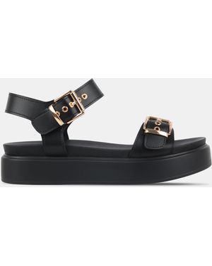 Miso Chunky Strap Flat Sandals - Black