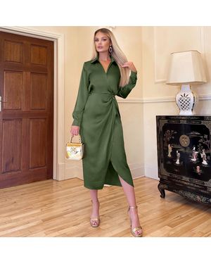 AX Paris Wrap Satin Shirt Midi Dress in Green | Lyst UK