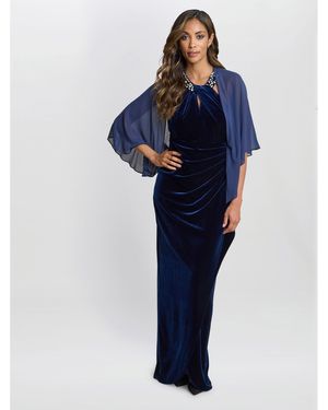 Gina Bacconi Chiffon Waterfall Cover-Up Cape - Blue