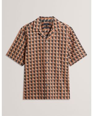 Ted Baker Patterned Short Sleeve Shirt - Brown