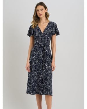 Gina Bacconi Persia Faux Wrap Flutter Sleeve Dress - Blue