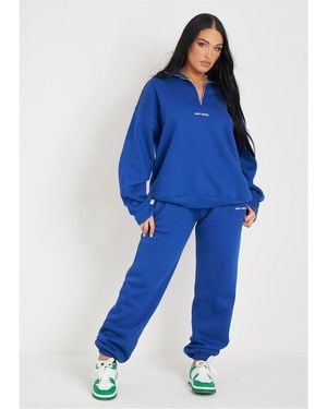 Missy Empire Embroidered Cuffed Joggers - Blue