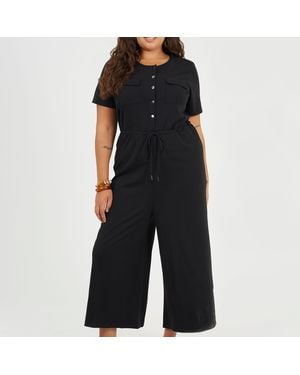 Brave Soul Plus Size Utility Style Jumpsuit With Drawcord Waist - Black