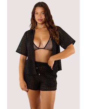 Wolf & Whistle Onyx Crochet Beach Shirt - Black