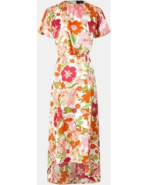 AX Paris Floral Printed Puff Sleeve Tie Waist Midi Dress - Orange