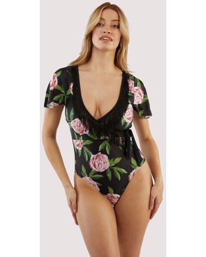 Playful Promises Bettie Page Eco Claudette Roses Swimsuit - Black