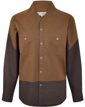 MM6 by Maison Margiela Bonded Long Sleeve Patterned Shirt - Brown