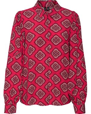 Vero Moda Long-Sleeve Lace Patterned Shirt - Red