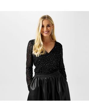 Biba Sequin Mesh Top - Black