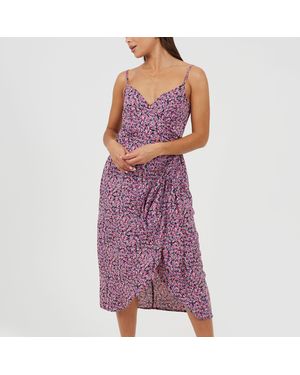 Brave Soul Strappy Printed Dress With Knot Detail - Purple