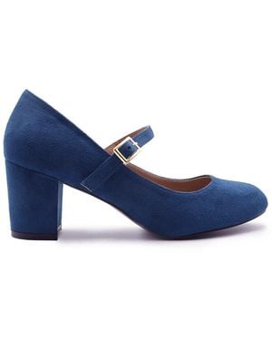 Where's That From Araceli Extra Wide Fit Block Heel Mary Jane Court Shoes - Blue