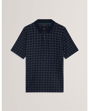 Ted Baker Jacquard Short-Sleeve Polo Shirt - Blue